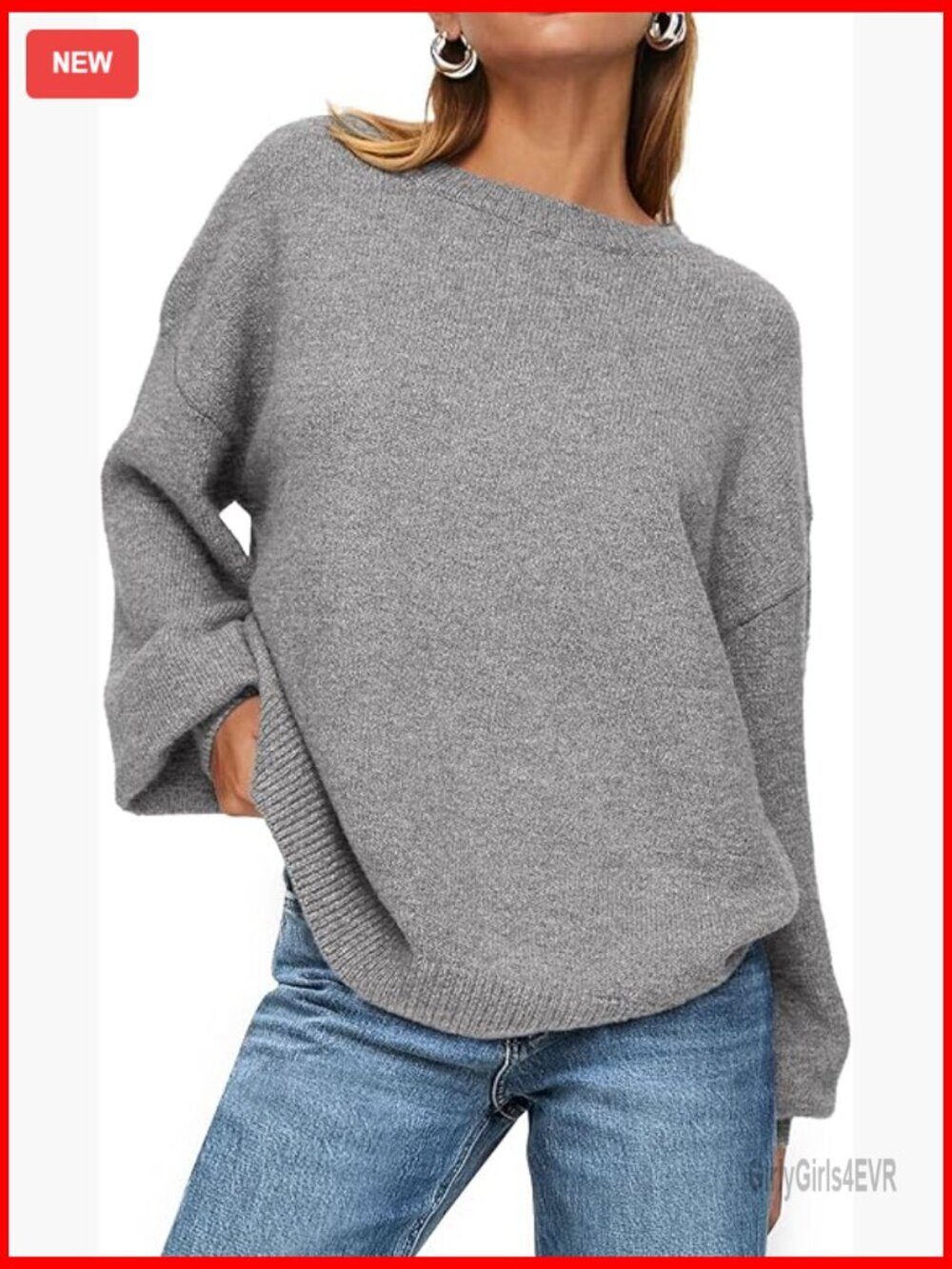 Oversized Ribbed Knit Sweater, Crew Neck Pullover, Loose Fit, Winter Casual